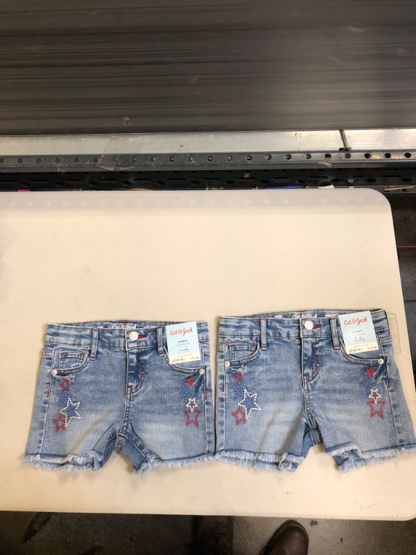 Photo 1 of Girls' Star Jean Shorts - Cat & Jack Medium Wash, Small 6/6X. Set of 2