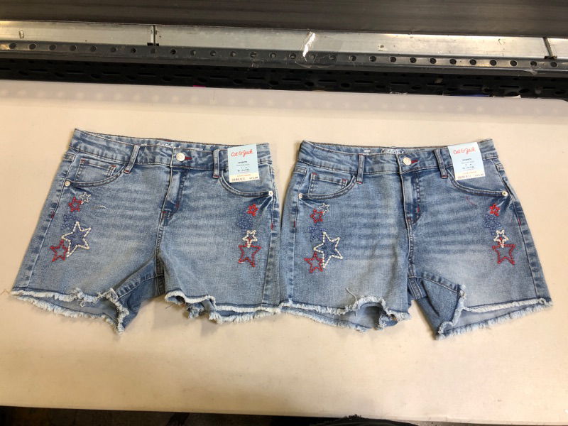 Photo 2 of Girls' Star Jean Shorts - Cat & Jack Medium Wash. XL (14/16). Set of 2