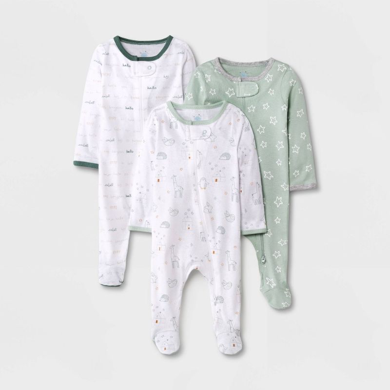 Photo 1 of Baby 3pk 'Hello Happy' Zip-up Sleep N' Play - Cloud Island Dark Green 6-9M