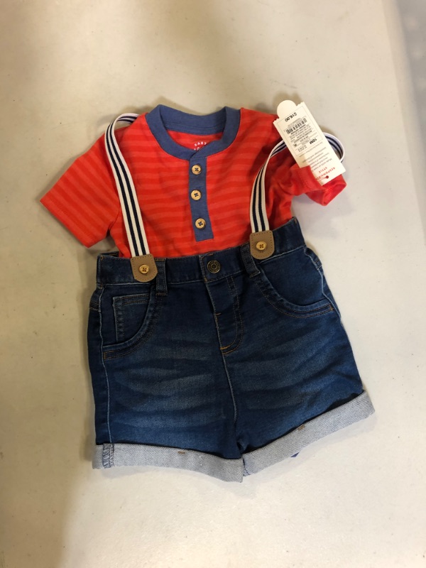 Photo 2 of Baby Boys' Denim Shorts Suspender Set - Cat & Jack Coral Red, 18M
