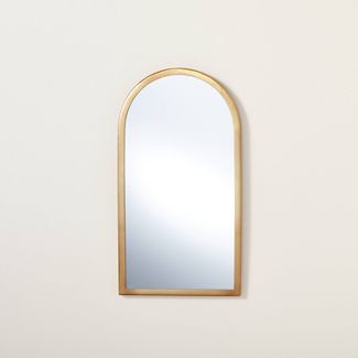 Photo 1 of Arched 8" x 16" Metal Frame Wall Mirror Brass Finish - Hearth & Hand™ with Magnolia