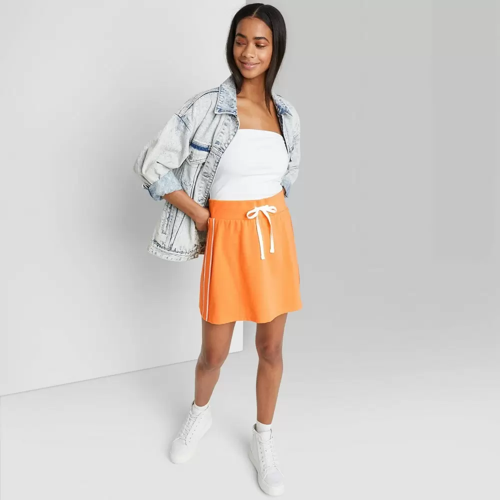 Photo 1 of  Women's Knit Tennis Mini A-Line Skirt - Wild Fable Orange Sporty Striped S