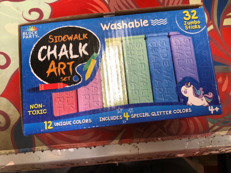 Photo 3 of Block Party Sidewalk Chalk 32-Piece Art Set - BIG BOLD Colors Includes 4 Glitter Chalk That Sparkle, Square Non-Roll Kids Chalk, Washable  -- Factory Sealed --
