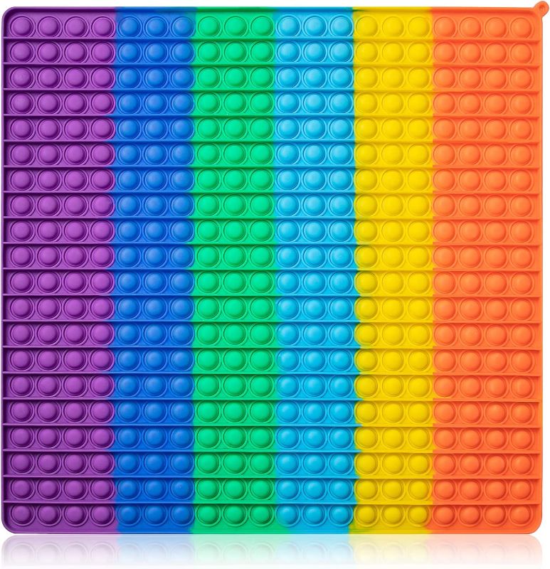 Photo 1 of  400 Bubbles Jumbo Huge Rainbow Pop Pops Poppers it Sensory Fidget Toy, Big Giant Mega Size Square Squeeze Toys for Kids and Adults 16 Inch Large 
