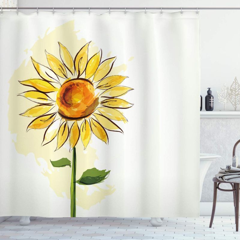 Photo 1 of Ambesonne Flower Shower Curtain, Summer Sunflower in Watercolor Soft Pastel Toned Large Petals Artwork, Cloth Fabric Bathroom Decor Set with Hooks, 69" W x 70" L, Yellow Fern
