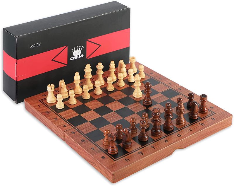 Photo 1 of  3 in 1 Magnetic Wooden Chess Set Large Size Board Game Folding Checkers Portable Chess Board (39*39cm/15.3*15.3inch)
