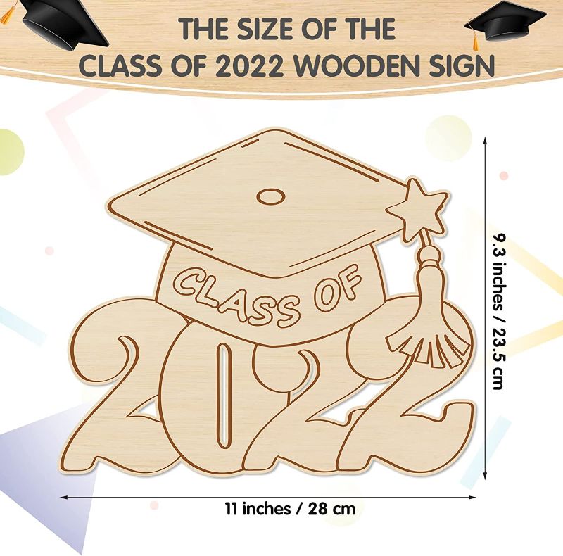 Photo 1 of  Class of 2022 Wooden Sign Decoration Graduation Door Hanger DIY Grad Cap Wood Cutout Sign 2022 Graduate Photo Booth Prop for Congrats Graduation Party Indoor Outdoor Decorations Supplies  -- 2 Pack --
