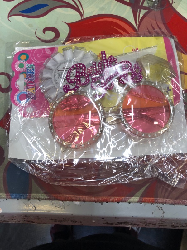 Photo 1 of 4 Pieces Western Bride's Cowgirl Set Include Glasses, Badge, Assorted, Bride's Cowgirl Hat with Veil for Bachelorette Party Supplies, Wedding Party Decoration
