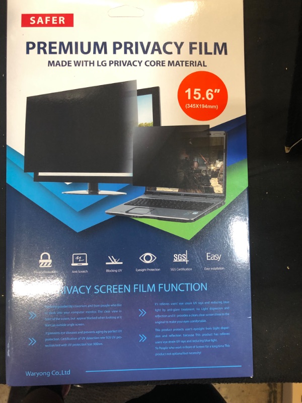 Photo 2 of 15.6 Inch(13.6" x 7.6") Privacy Screen Filter Film Type for Laptop Screen Protector Anti Glare Bubble Free Touch Screen -- Factory Sealed --
