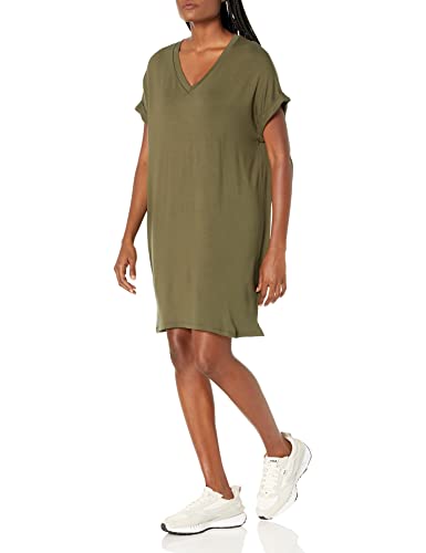 Photo 1 of Daily Ritual Women's Supersoft Terry Deep V-Neck Roll-Sleeve Dress, Olive, Size Medium  -- Factory Sealed --
