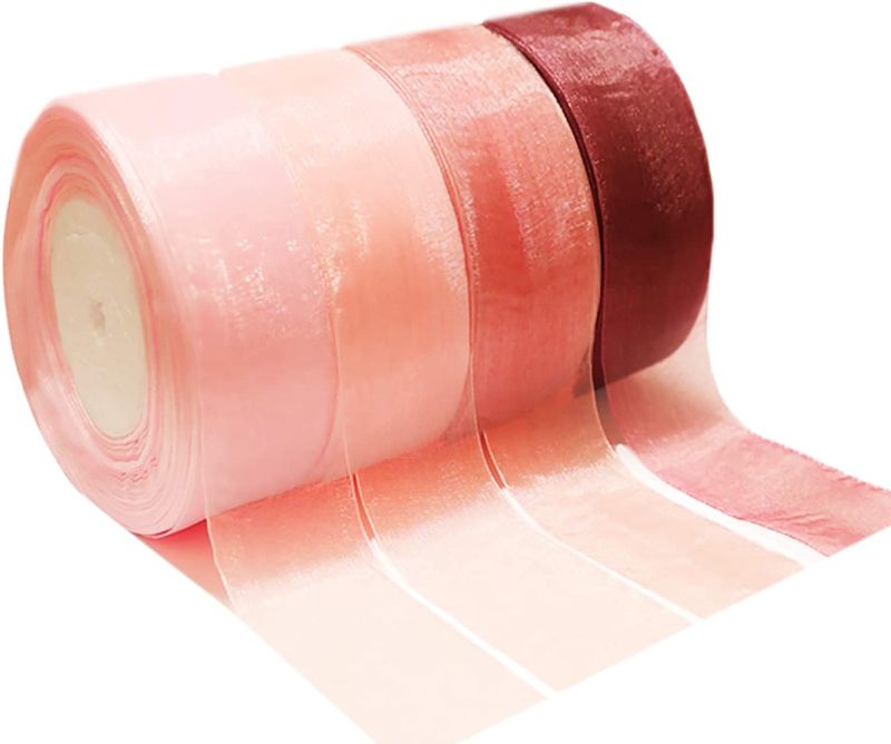 Photo 1 of 200 Yards?4 Rolls * 50 Yd?1-1/2" Wide Sparkle Sheer Chiffon Organza Ribbon for Wedding Gift Package Valentines Bouquets Wrapping Birthday Baby Shower Home Decor Wreath Decorations Fabric
