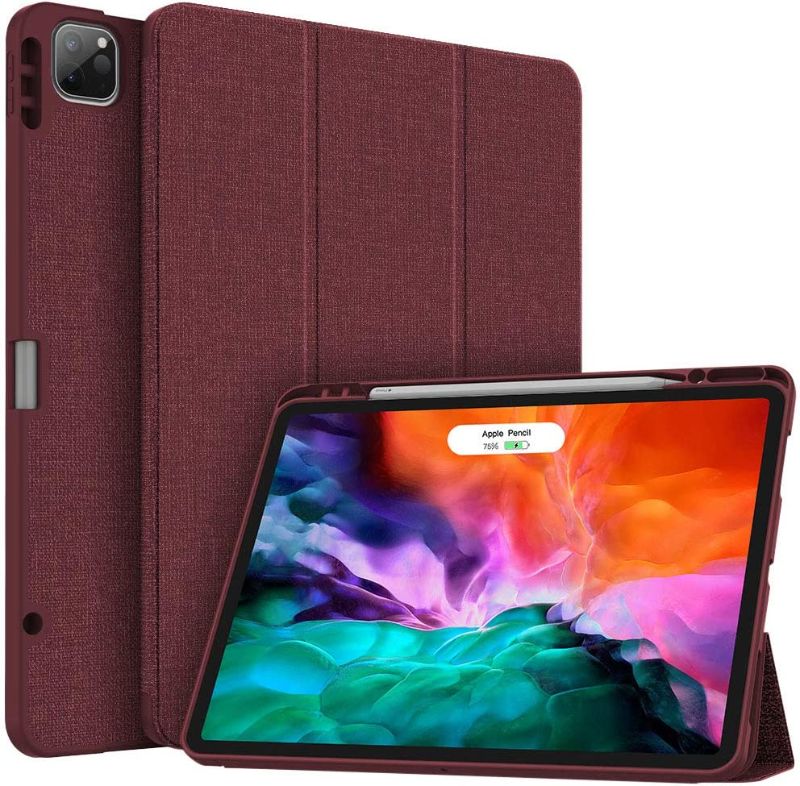 Photo 1 of Soke New iPad Pro 12.9 Case 2020 & 2018 with Pencil Holder - [Full Body Protection + Apple Pencil Charging + Auto Wake/Sleep], Soft TPU Back Cover for 2020 iPad Pro 12.9(Wine)
