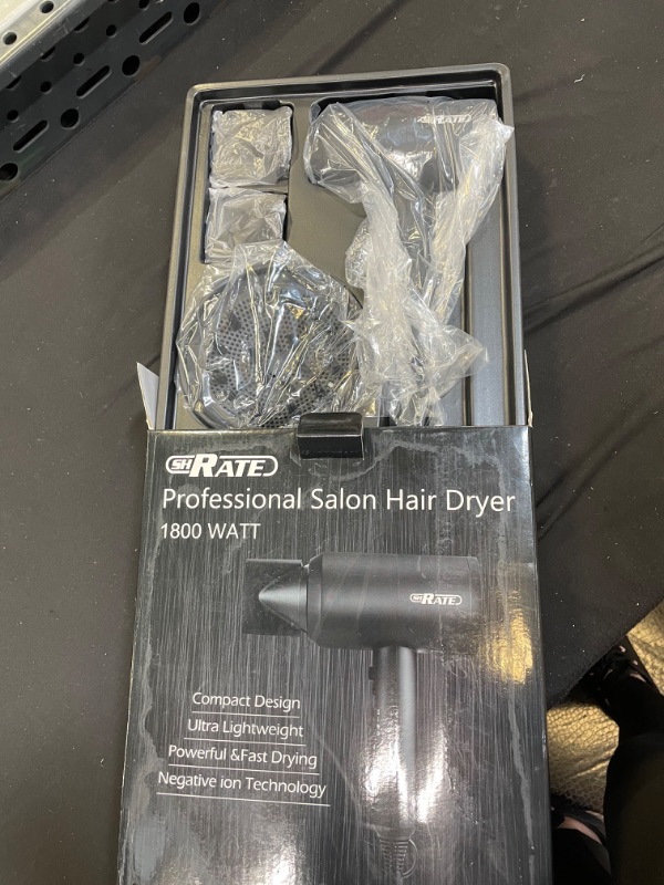Photo 1 of SHRATE Ionic Hair Dryer, Professional Salon Negative Ions Blow Dryer, Powerful 1800W for Fast Drying, 3 Heating/ 2 Speed, Cool Button, Damage Free Hair with Constant Temperature, Low Noise, Black ( box has damage, item has been tested and works ) 