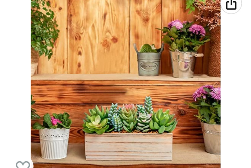 Photo 1 of 8" x 4.5"Farmhouse Artificial Succulent Plant in Wood Pot.Realistic Faux Plant for Bedroom/Shelf/ Desk/Decor