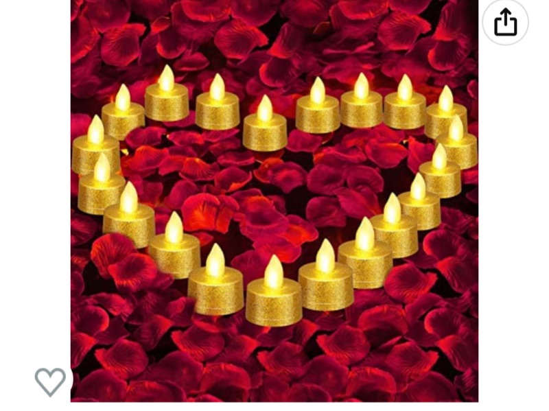 Photo 1 of 1000 Pieces Artificial Rose Petals with 20 Pieces Glitter Flameless LED Tea Lights Romantic Candles for Romantic Night Valentine's Day Anniversary Wedding (Red) (Classic Color)