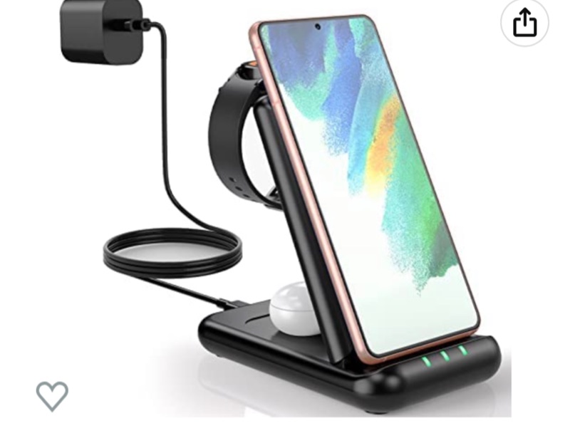 Photo 1 of Wireless Charging Station for Samsung, 3 in 1 Qi Fast Charger for Samsung Galaxy S22/S21/S20/Note 20 GalaxyZ Flip3/Z Fold3, Foldable Charging Dock for Galaxy Watch 4/3/Active 2, Galaxy Buds+/Live