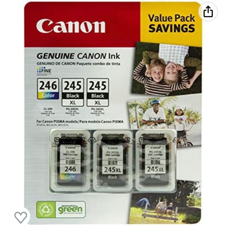 Photo 1 of Canon Value Pack Genuine Canon Ink~ (2) PG- 245 XL ~ (1) CL- 246 Color (PACKAGING HAS MINOR DAMAGE ) 