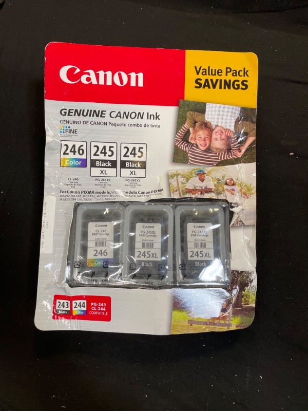 Photo 2 of Canon Value Pack Genuine Canon Ink~ (2) PG- 245 XL ~ (1) CL- 246 Color (PACKAGING HAS MINOR DAMAGE ) 