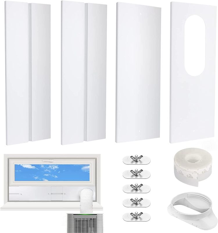 Photo 1 of  Portable AC Window Kit, Universal Air Conditioner Sliding Window Vent Kit with 4 Adjustable Slide Seal Plates,5.1" Coupler, & Sealing Tape, Adjust Length from 17.12" to 61.02"   -- FACTORY SEALED --
