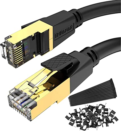 Photo 1 of Empanar Cat8 Ethernet Cable 100 ft Black Shielded 26AWG Long Ethernet Cord High Speed Patch RJ45 Cat 8 Internet Cable 40Gbps 2000Mhz Lastest Gigabit LAN Cables for Router Gaming Modem PS5 Xbox
