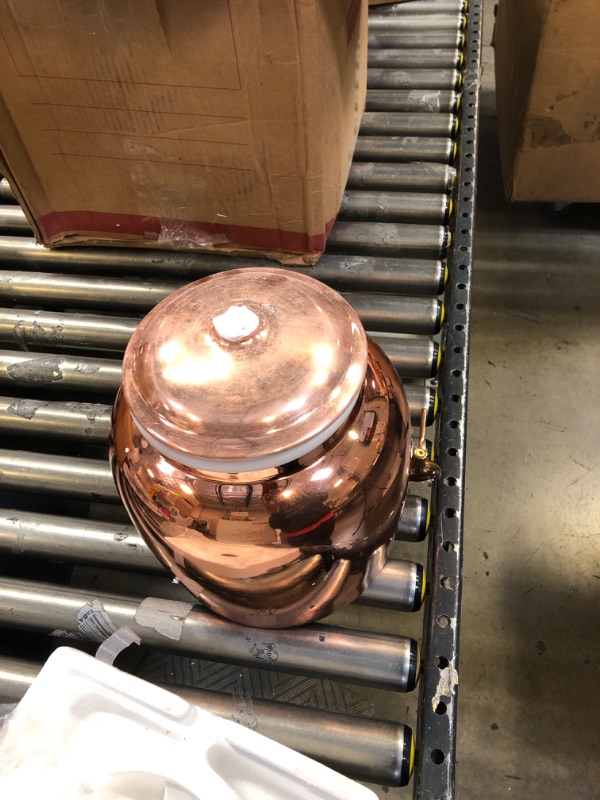 Photo 1 of Beautiful Hammered Copper Water Dispenser Container Pot Matka Storage Water 68OZ------------handle on the lid is broken and the lid has minor scratches due to usage 
