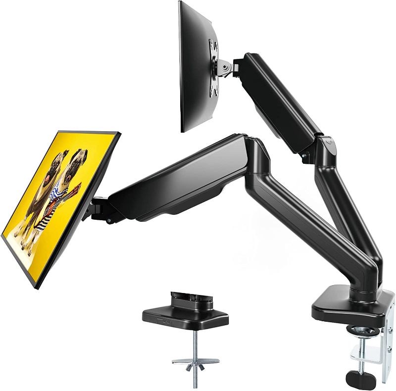 Photo 1 of TEMPSPACE Dual Monitor Stand, Full Motion Gas Spring Dual Monitor Desk Mount Two 17-32" Double Monitor Arm Swivel VESA Mount(75x75/100x100), Each Arm Holds Up to 19.8lbs
