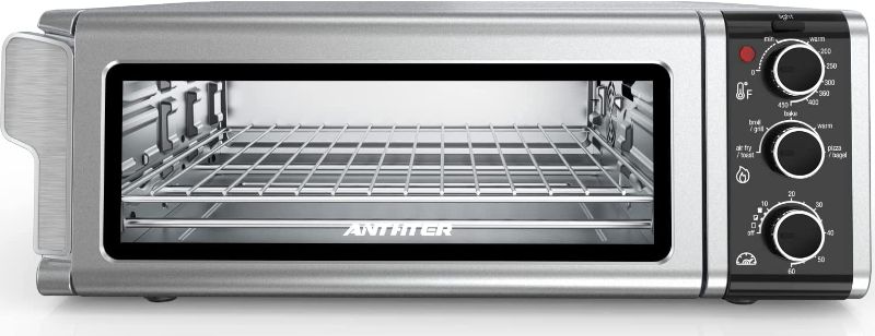 Photo 1 of Anthter Pro Air Fryer Toaster Oven, 1800W Large Convection Oven Countertop, 8-in-1 Functionality, Wide Temperature Range, 60-Minute Timer/Auto-Off, with Sheet pan, Air Fry Basket, Recipes, Wire Rack & Crumb Tray, Silver
