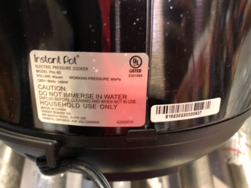 Photo 1 of Instant Pot Pro 10-in-1 Pressure Cooker, Slow Cooker, Rice/Grain Cooker, Steamer, Sauté, Sous Vide, Yogurt Maker, Sterilizer, and Warmer, 8 Quart
