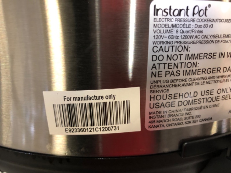 Photo 1 of 8 qt. Stainless Steel Duo Electric Pressure Cooker