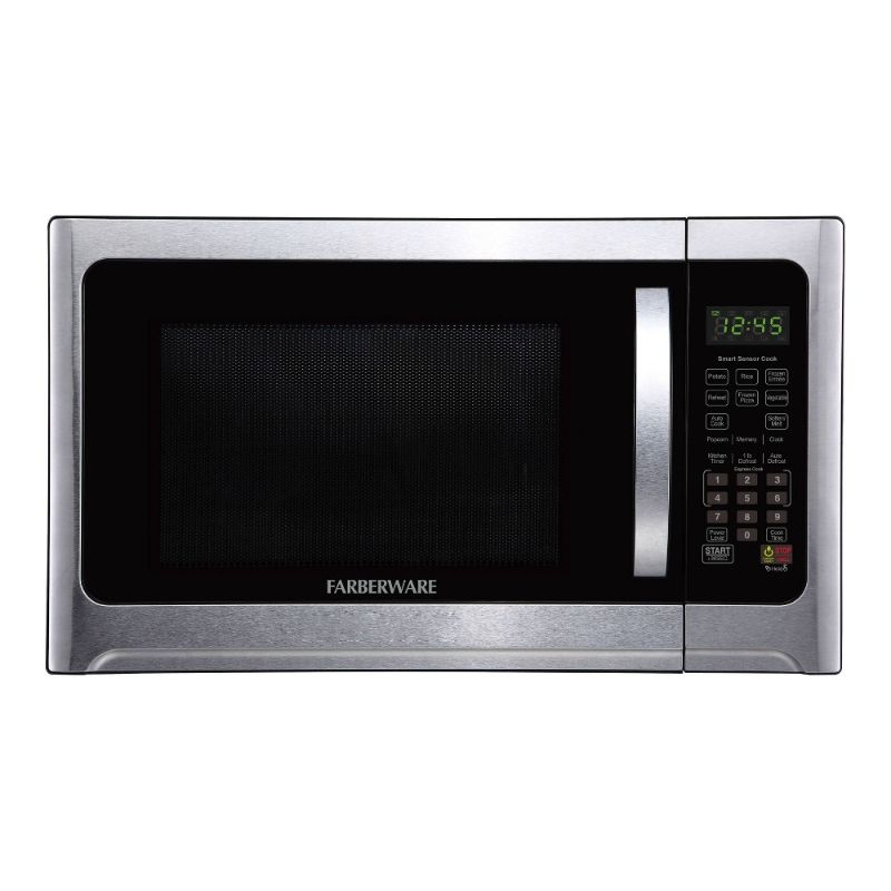 Photo 1 of Farberware Professional 1.2 Cu. Ft. 1100-Watt Microwave Oven with Sensor Cooking, Stainless Steel/Black Body Wrap
