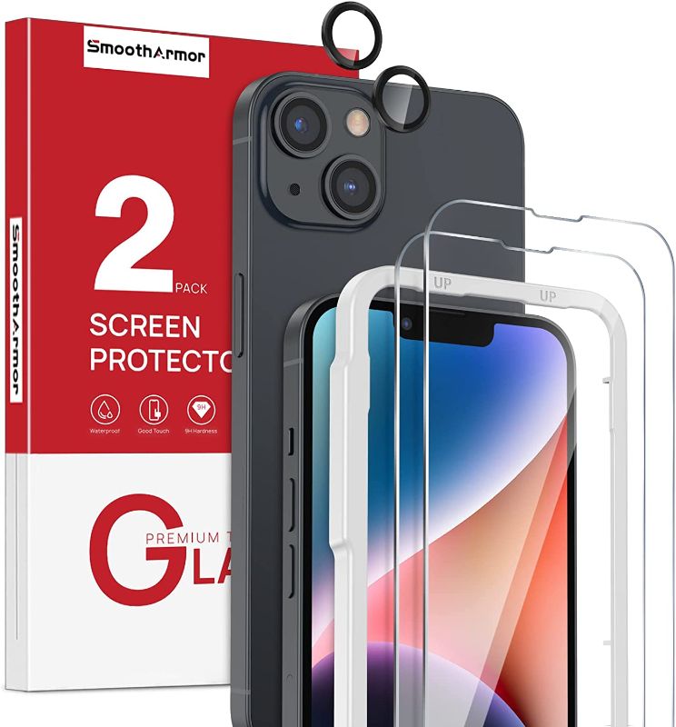 Photo 1 of [2+2 Pack] SmoothArmor Screen Protector for iPhone 14 / iPhone 13 6.1 Inch with Camera Lens Protector, Tempered Glass, Alignment Tool, Anti-Scratch FACTORY SEALED 
