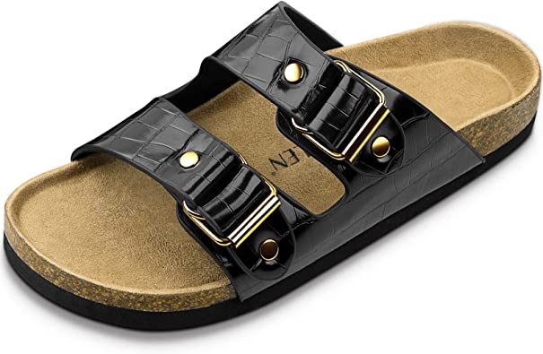 Photo 1 of Cork Footbed Flat Sandals for Women, Double Strap Slip-on Slide Slippers with Arch Support Comfort Cork Buckle Sandals for Summer Beach Dressy
SIZE-9 