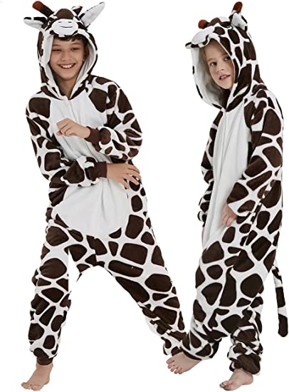 Photo 1 of ACOGNA Giraffe Onesie Kids Animal Costume for Girls Plush One Piece Pajamas Halloween Cosplay Teen Sleepwear
