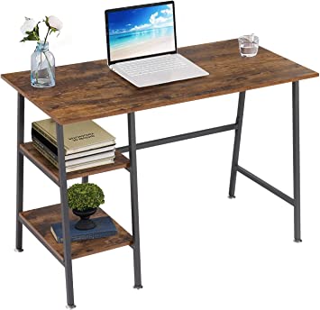 Photo 1 of VECELO 43" Home Office Computer Desk Writing Study Workstation with 2 Tier Storage Shelves on Left or Right, Industrial Simple Style Wood Table & Metal Frame, Rustic Brown, x 20 in x 30
