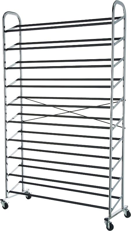 Photo 1 of 10-Tier Shoe Rack With Wheels Rolling Organizer Storage Space Holds 50 Pairs