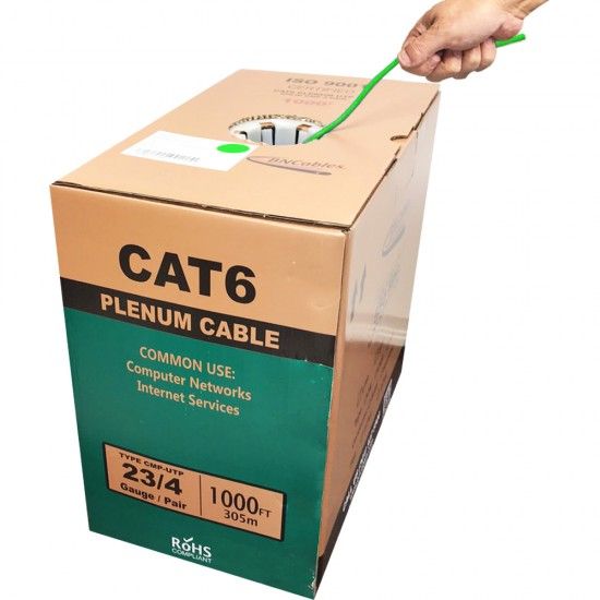 Photo 1 of 1000ft Bulk Cat6 Plenum CMP Rated Ethernet Cable – GREEN
