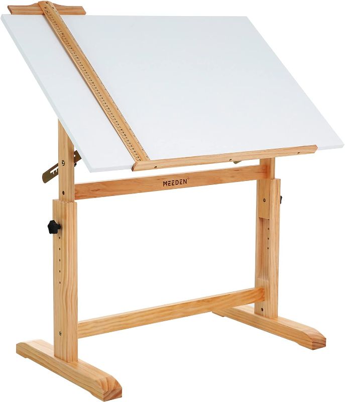 Photo 1 of MEEDEN White Board Wood Drafting Table,Art Craft Desk with Height Adjustable & Tilted Large Surface Tabletop,Drawing Desk and Hobby Table -- DAMAGE TO BOTTOM OF TABLE FROM MOUNTING SCREWS
