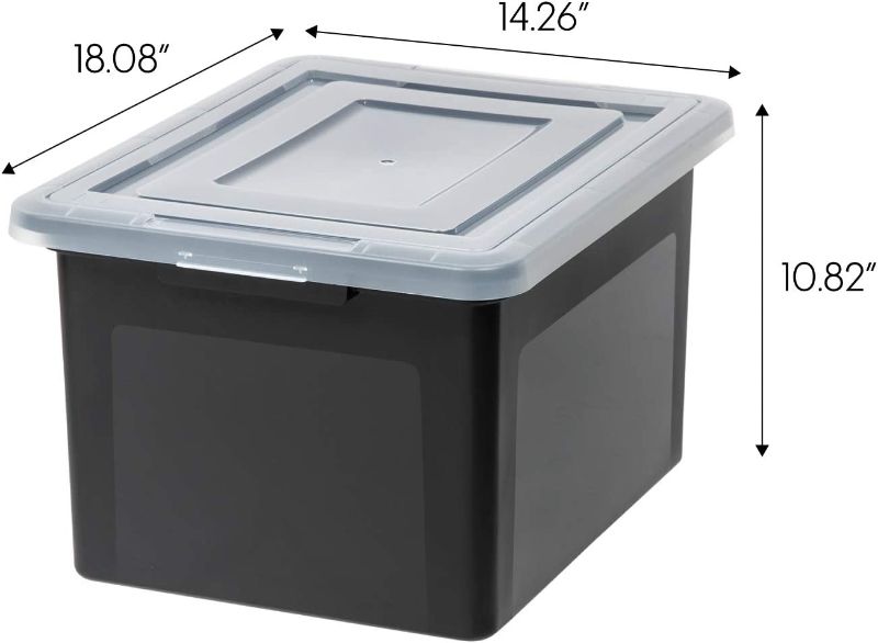 Photo 1 of IRIS USA Letter & Legal Size Plastic Storage Bin Tote Organizing File Box with Durable and Secure Latching Lid, Stackable and Nestable / Black/Clear -- MINOR DAMAGE TO LID