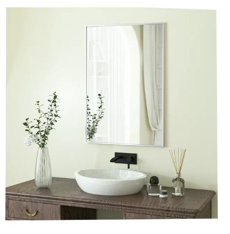 Photo 1 of BEAUTYPEAK 26"x38" Bathroom Wall Mirror with Rectangular Metal Frame, Silver
