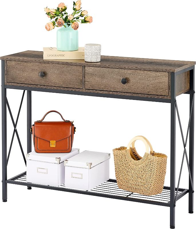 Photo 1 of 2 drawer console table---colr (BLACK)