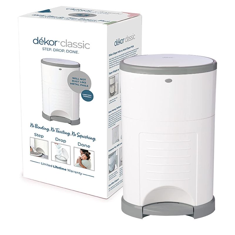 Photo 1 of Dekor Classic Hands-Free Diaper Pail | White | Easiest to Use | Just Step – Drop – Done | Doesn’t Absorb Odors | 20 Second Bag Change | Most Economical Refill System -- SIGNS OF PREVIOUS USE
