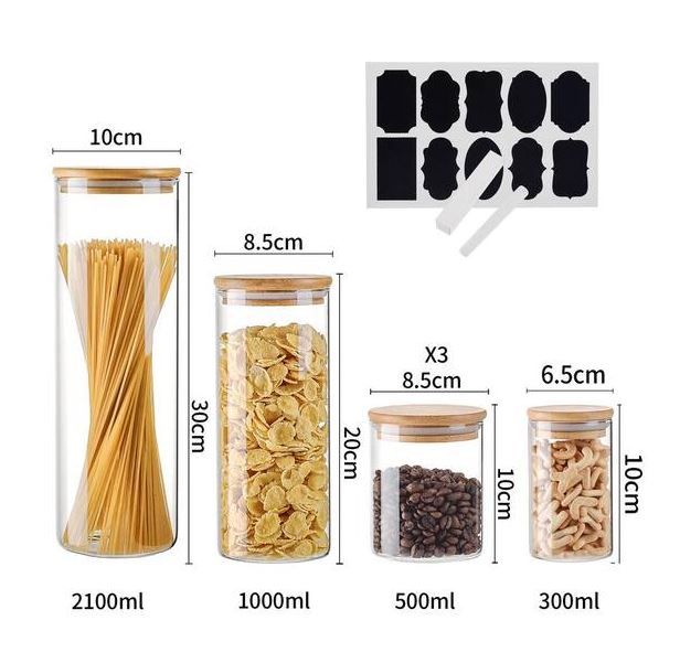 Photo 1 of 6-Piece Glass Storage Jars with Bamboo Lids
