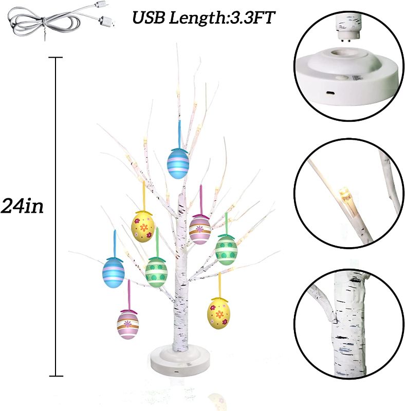 Photo 1 of 24 LED Easter Birch Tree Light 24 Inches Artificial Tabletop Fairy Tree Lamp Eight Lighting Modes USB or Battery Operated with Timer Decor for Bedroom Wedding Christmas Easter Spring (Warm White)
