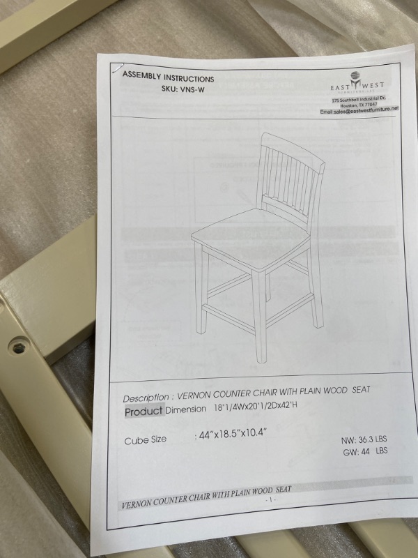 Photo 3 of **NEW ITEM, East West Furniture Set of 2 Chairs Vernon Counter Height Stools with Wood Seat - Buttermilk Cherry Finish. box damage