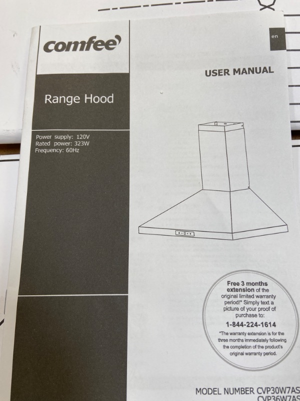 Photo 7 of ***NEW ITEM, Comfee CVP36W7AST 36 Inch 450 CFM 3 Speed Gesture Sensing &Touch Control Panel Stainless Steel Wall Mount Ductless/Ducted Convertible Vent Baffle Filters and 2 LED Lights Range Hood, BOX DAMAGE
