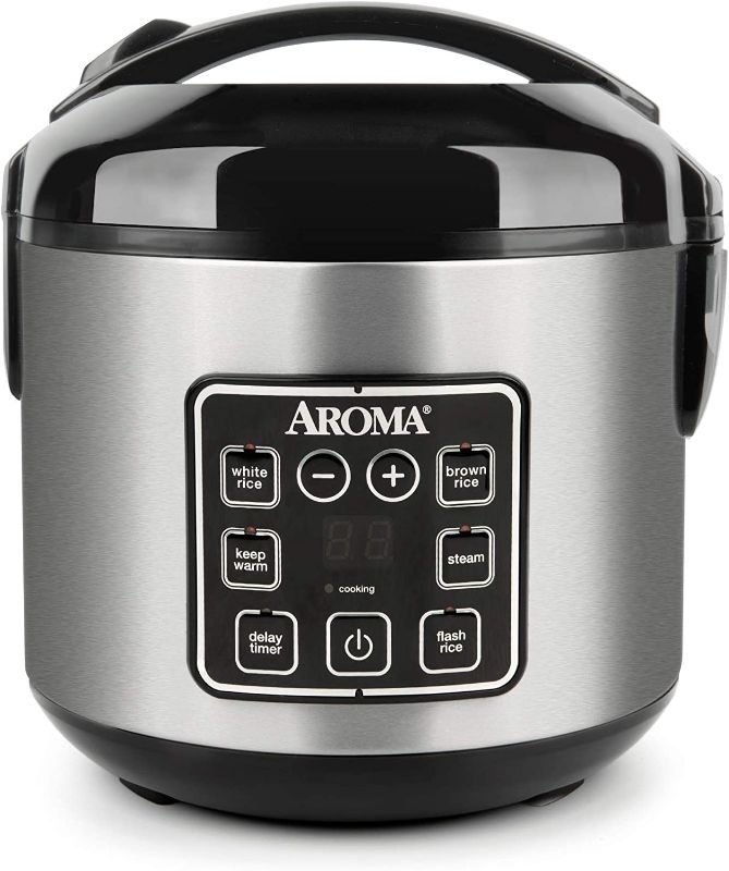 Photo 1 of ***TURNS ON , Aroma Housewares ARC-914SBD Digital Cool-Touch Rice Grain Cooker and Food Steamer, Stainless, Silver, 4-Cup (Uncooked) / 8-Cup (Cooked), BOX DAMAGE