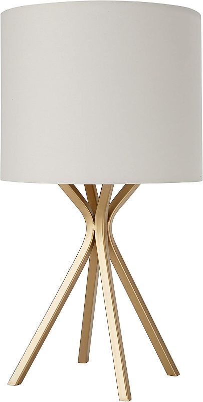 Photo 1 of Amazon Brand – Rivet Gold Bedside Table Desk Lamp with Light Bulb - 18 Inches, Linen Shade
