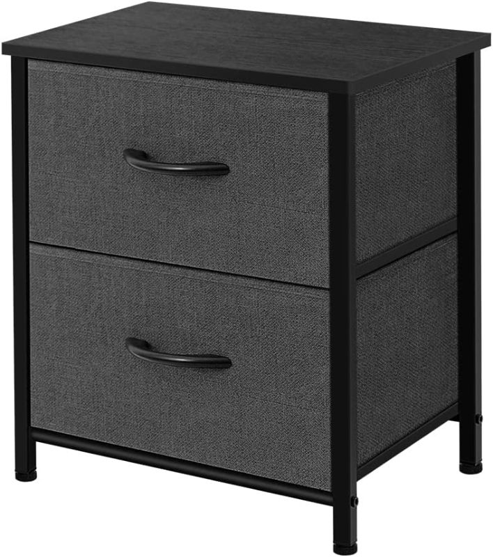 Photo 1 of AZL1 Life Concept Storage Dresser End/Side Table Night Stand Furniture Unit - Small Standing Organizer for Bedroom, Office, Living Room, and Closet - 2 Drawer Removable Fabric Bins - Dark Grey
