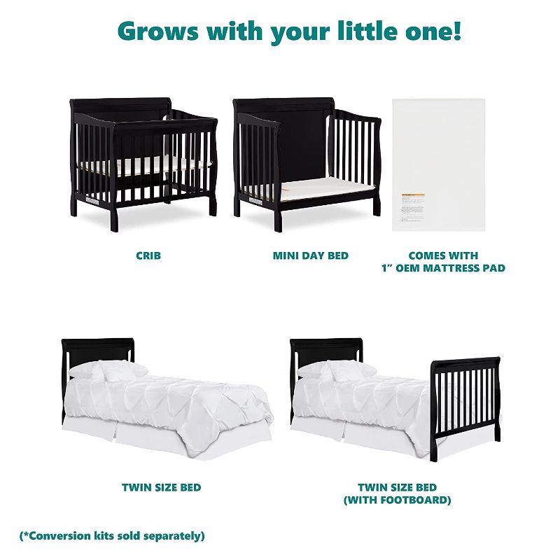 Photo 1 of Dream On Me Aden 4-in-1 Convertible Mini Crib In Black--MATTRESS NOT INCLUDED