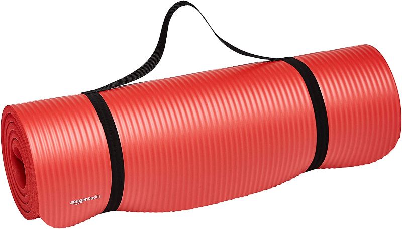 Photo 1 of Amazon Basics Extra Thick Exercise Yoga Gym Floor Mat- 74 x 24 x .5 Inches, Red 